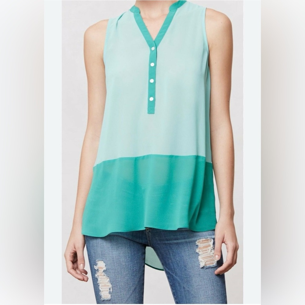 Sunday in Brooklyn Colorblock Aqua & Teal Sleeveless Blouse Small Anthropologie